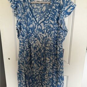 Sonoma Blue and White Printed Midi Dress with V-Neck